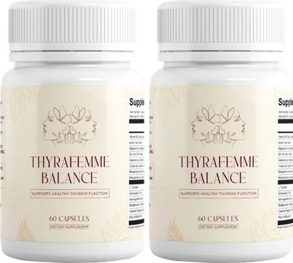 Two bottles of Thyrafemme Balance thyroid supplement for women
